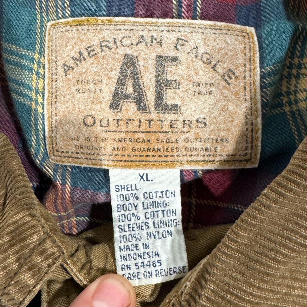 American Eagle Jacket Men XL Khaki Chore Barn Coat Flannel Lined Corduroy Collar - Picture 5 of 11